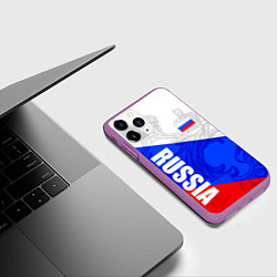 Чехол iPhone 11 Pro матовый RUSSIA - SPORTWEAR - ТРИКОЛОР, цвет: 3D-фиолетовый — фото 2