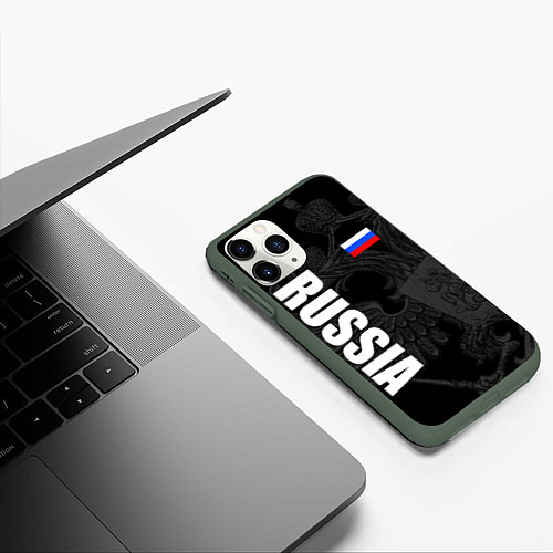 Чехол iPhone 11 Pro матовый RUSSIA - BLACK EDITION / 3D-Темно-зеленый – фото 3