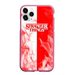 Чехол iPhone 11 Pro матовый ОЧЕНЬ СТРАННЫЕ ДЕЛА STRANGER THINGS ПЛАМЯ, цвет: 3D-малиновый