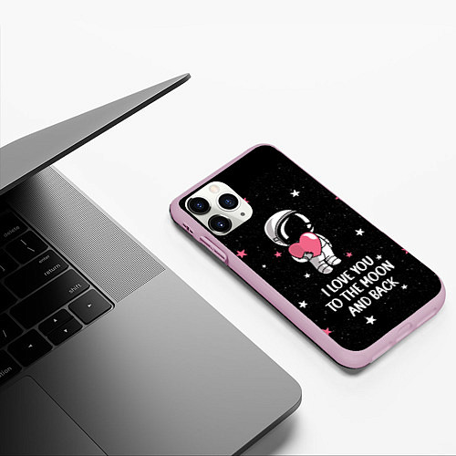 Чехол iPhone 11 Pro матовый I LOVE YOU TO THE MOON AND BACK КОСМОС / 3D-Розовый – фото 3