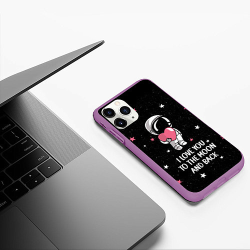 Чехол iPhone 11 Pro матовый I LOVE YOU TO THE MOON AND BACK КОСМОС / 3D-Фиолетовый – фото 3