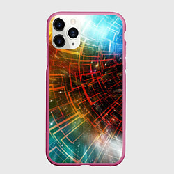 Чехол iPhone 11 Pro матовый Portal - Neon Space - туннель из энергетических па, цвет: 3D-малиновый