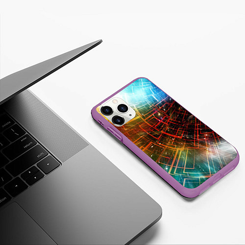 Чехол iPhone 11 Pro матовый Portal - Neon Space - туннель из энергетических па / 3D-Фиолетовый – фото 3