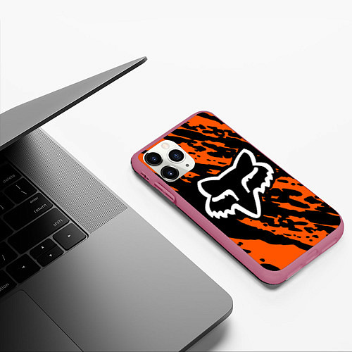 Чехол iPhone 11 Pro матовый FOX MOTOCROSS ORANGE / 3D-Малиновый – фото 3