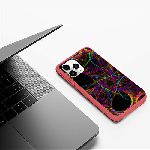 Чехол iPhone 11 Pro матовый Deep black space and wormholes / 3D-Красный – фото 3