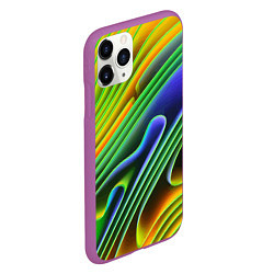 Чехол iPhone 11 Pro матовый Цветные неоновые полосы Абстракция Color neon patt, цвет: 3D-фиолетовый — фото 2