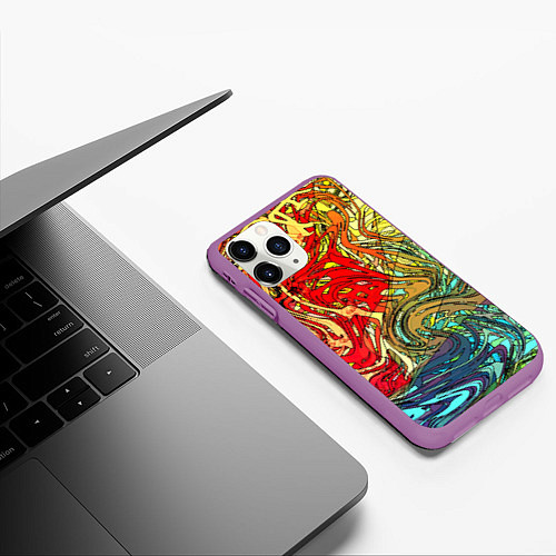 Чехол iPhone 11 Pro матовый Хаотичные линии Abstract pattern / 3D-Фиолетовый – фото 3