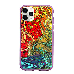 Чехол iPhone 11 Pro матовый Хаотичные линии Abstract pattern, цвет: 3D-фиолетовый