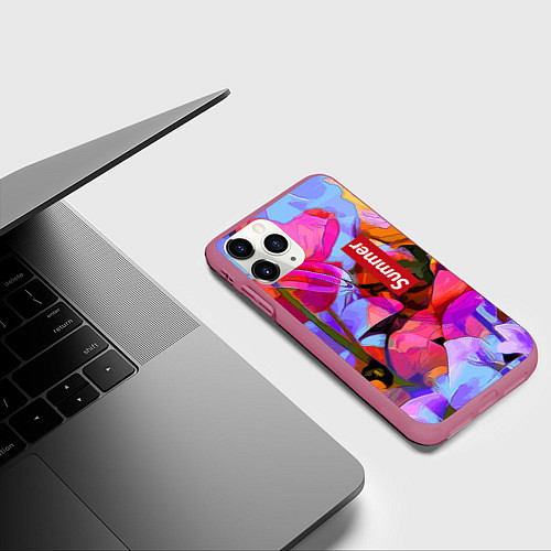 Чехол iPhone 11 Pro матовый Красочный летний цветочный паттерн Summer color pa / 3D-Малиновый – фото 3