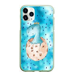 Чехол iPhone 11 Pro матовый Динозаврик вылупился из яйца, цвет: 3D-салатовый