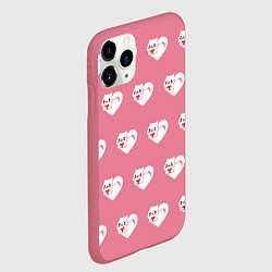 Чехол iPhone 11 Pro матовый Орнамент сердце кот, цвет: 3D-малиновый — фото 2