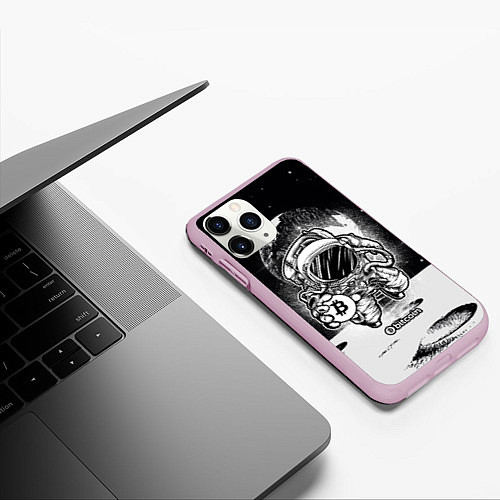Чехол iPhone 11 Pro матовый Космонавт с биткоином / 3D-Розовый – фото 3
