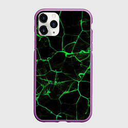 Чехол iPhone 11 Pro матовый Абстракция - Черно-зеленый фон - дым, цвет: 3D-фиолетовый