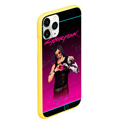 Чехол iPhone 11 Pro матовый Романтичный Johnny Cyberpunk2077, цвет: 3D-желтый — фото 2