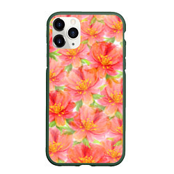 Чехол iPhone 11 Pro матовый Необычные цветы, цвет: 3D-темно-зеленый