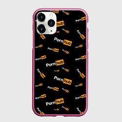 Чехол iPhone 11 Pro матовый PORN HUB НАДПИСИ ПАТТЕРН, цвет: 3D-малиновый
