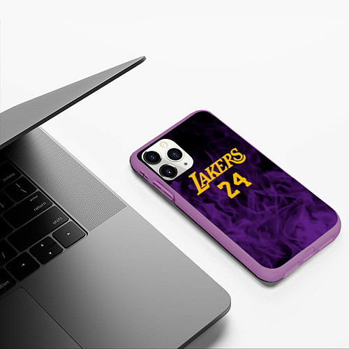 Чехол iPhone 11 Pro матовый Lakers 24 фиолетовое пламя / 3D-Фиолетовый – фото 3