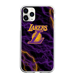 Чехол iPhone 11 Pro матовый Лейкерс Lakers яркие молнии, цвет: 3D-белый