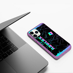 Чехол iPhone 11 Pro матовый ROBLOX неоновый логотип, цвет: 3D-фиолетовый — фото 2