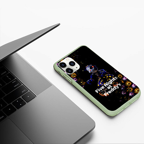 Чехол iPhone 11 Pro матовый Five Nights at Freddys Луна паттерн / 3D-Салатовый – фото 3