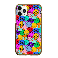 Чехол iPhone 11 Pro матовый Sticker bombing смайлы маленькие, цвет: 3D-коричневый