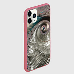 Чехол iPhone 11 Pro матовый Fractal pattern Spiral Серебристый фрактал спираль, цвет: 3D-малиновый — фото 2