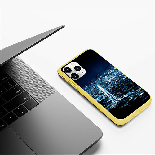 Чехол iPhone 11 Pro матовый Ночной город night city / 3D-Желтый – фото 3