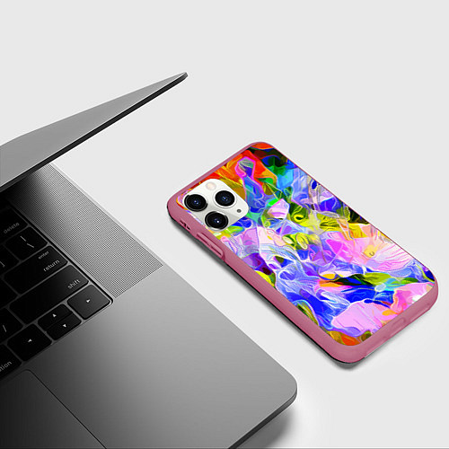 Чехол iPhone 11 Pro матовый Красочный цветочный узор Весна - Лето 2023 Colorfu / 3D-Малиновый – фото 3