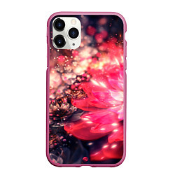 Чехол iPhone 11 Pro матовый Нежные цветы и блестки, цвет: 3D-малиновый