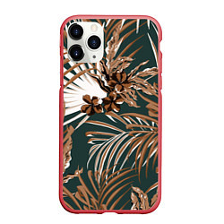 Чехол iPhone 11 Pro матовый Цветы Приглушённые Тропики, цвет: 3D-красный