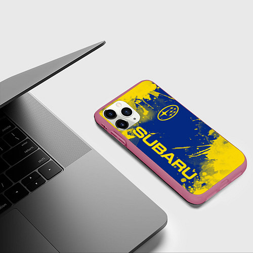Чехол iPhone 11 Pro матовый SUBARU - СУБАРУ БРЫЗКИ КЛАССИЧЕСКИЕ / 3D-Малиновый – фото 3