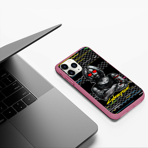 Чехол iPhone 11 Pro матовый Johnny Джонни Cyberpunk2077 / 3D-Малиновый – фото 3