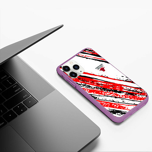 Чехол iPhone 11 Pro матовый CHICAGO BULLS ЧИКАГО БУЛЛС / 3D-Фиолетовый – фото 3