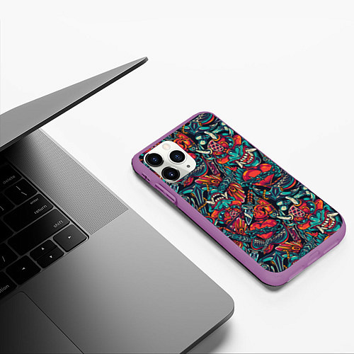 Чехол iPhone 11 Pro матовый Japanese mask l Oni / 3D-Фиолетовый – фото 3