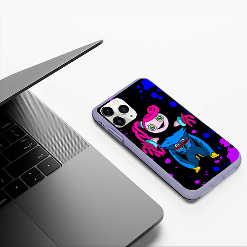 Чехол iPhone 11 Pro матовый Poppy Playtime Хагги Вагги и Мама Длинные Ноги / 3D-Светло-сиреневый – фото 3