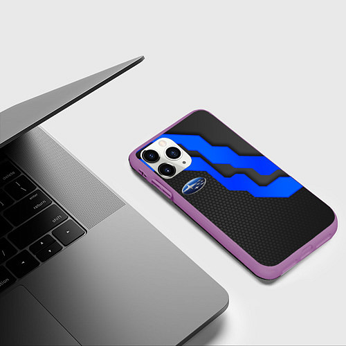 Чехол iPhone 11 Pro матовый SUBARU - СУБАРУ ТЕХНОЛОГИЧЕСКАЯ БРОНЯ / 3D-Фиолетовый – фото 3