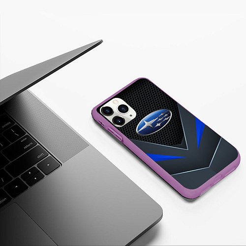 Чехол iPhone 11 Pro матовый Спортивная броня Subaru / 3D-Фиолетовый – фото 3