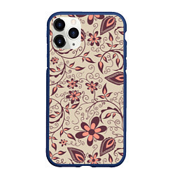 Чехол iPhone 11 Pro матовый Вьющиеся цветы, цвет: 3D-тёмно-синий