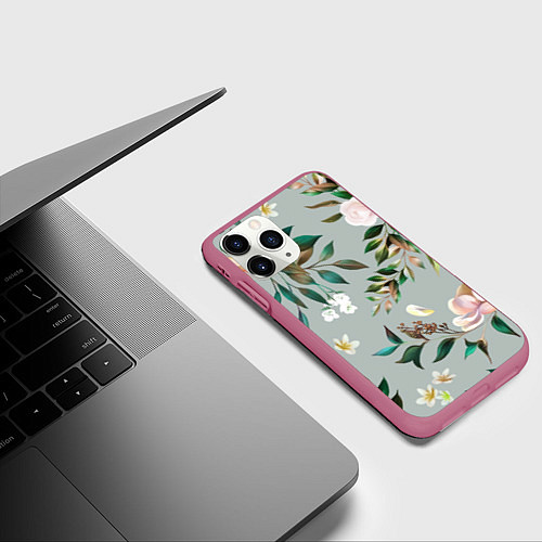 Чехол iPhone 11 Pro матовый Цветы Цветочный Букет / 3D-Малиновый – фото 3