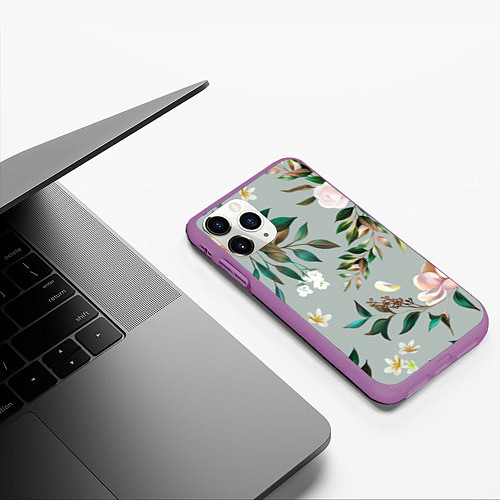 Чехол iPhone 11 Pro матовый Цветы Цветочный Букет / 3D-Фиолетовый – фото 3