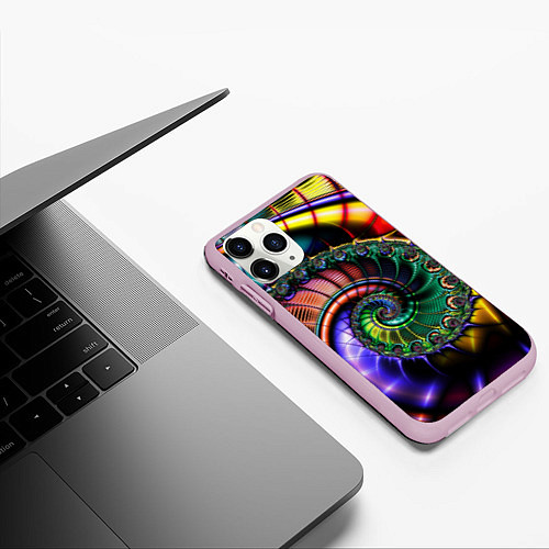 Чехол iPhone 11 Pro матовый Красочная фрактальная спираль Colorful fractal spi / 3D-Розовый – фото 3