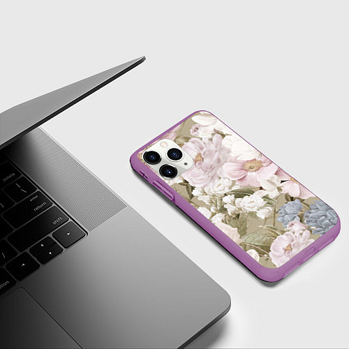 Чехол iPhone 11 Pro матовый Цветы Английский Садовый Узор / 3D-Фиолетовый – фото 3