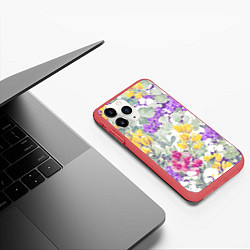 Чехол iPhone 11 Pro матовый Цветы Красочный Луговой Узор, цвет: 3D-красный — фото 2