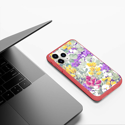 Чехол iPhone 11 Pro матовый Цветы Красочный Луговой Узор / 3D-Красный – фото 3