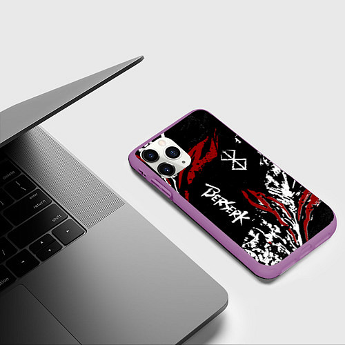 Чехол iPhone 11 Pro матовый BERSERK BLACK MASK - БЕРСЕРК ЧЁРНАЯ МАСКА / 3D-Фиолетовый – фото 3