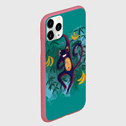 Чехол iPhone 11 Pro матовый Веселая обезьяна на бирюзовом фоне, цвет: 3D-малиновый — фото 2
