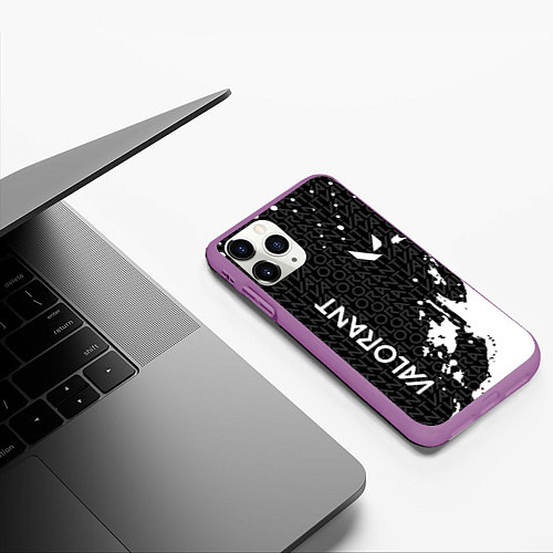 Чехол iPhone 11 Pro матовый Valorant - Паттерн надписи / 3D-Фиолетовый – фото 3