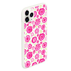 Чехол iPhone 11 Pro матовый Яркие розовые цветы в дудл стиле, абстракция, цвет: 3D-белый — фото 2