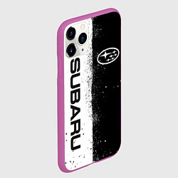 Чехол iPhone 11 Pro матовый СУБАРУ - SUBARU ЧЕРНО БЕЛЫЕ БРЫЗГИ КРАСКА, цвет: 3D-фиолетовый — фото 2