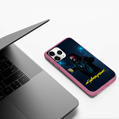 Чехол iPhone 11 Pro матовый Johnny Cyberpunk2077 / 3D-Малиновый – фото 3